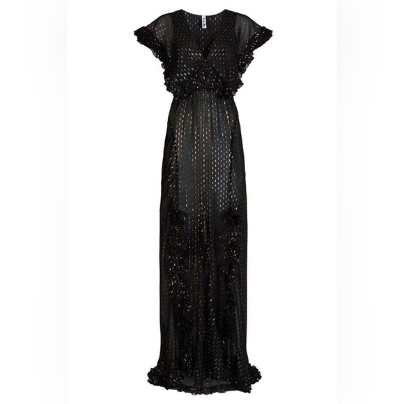 Rat and Boa Black Metallic Giorgia short sleeve V neck maxi dress L - Picture 3 of 13